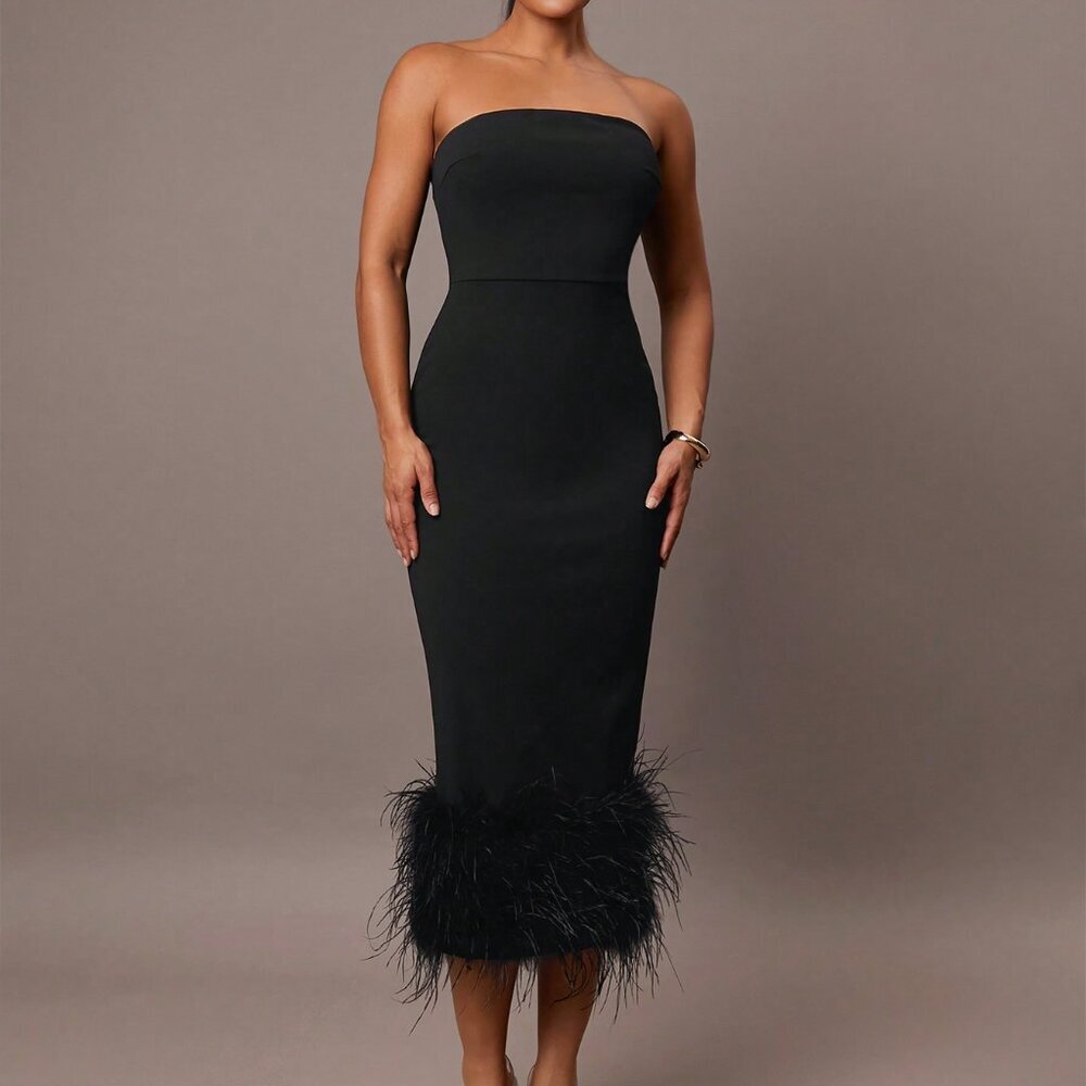 Black Party Women's Tube Top Midi Dress - Picture 7 of 8